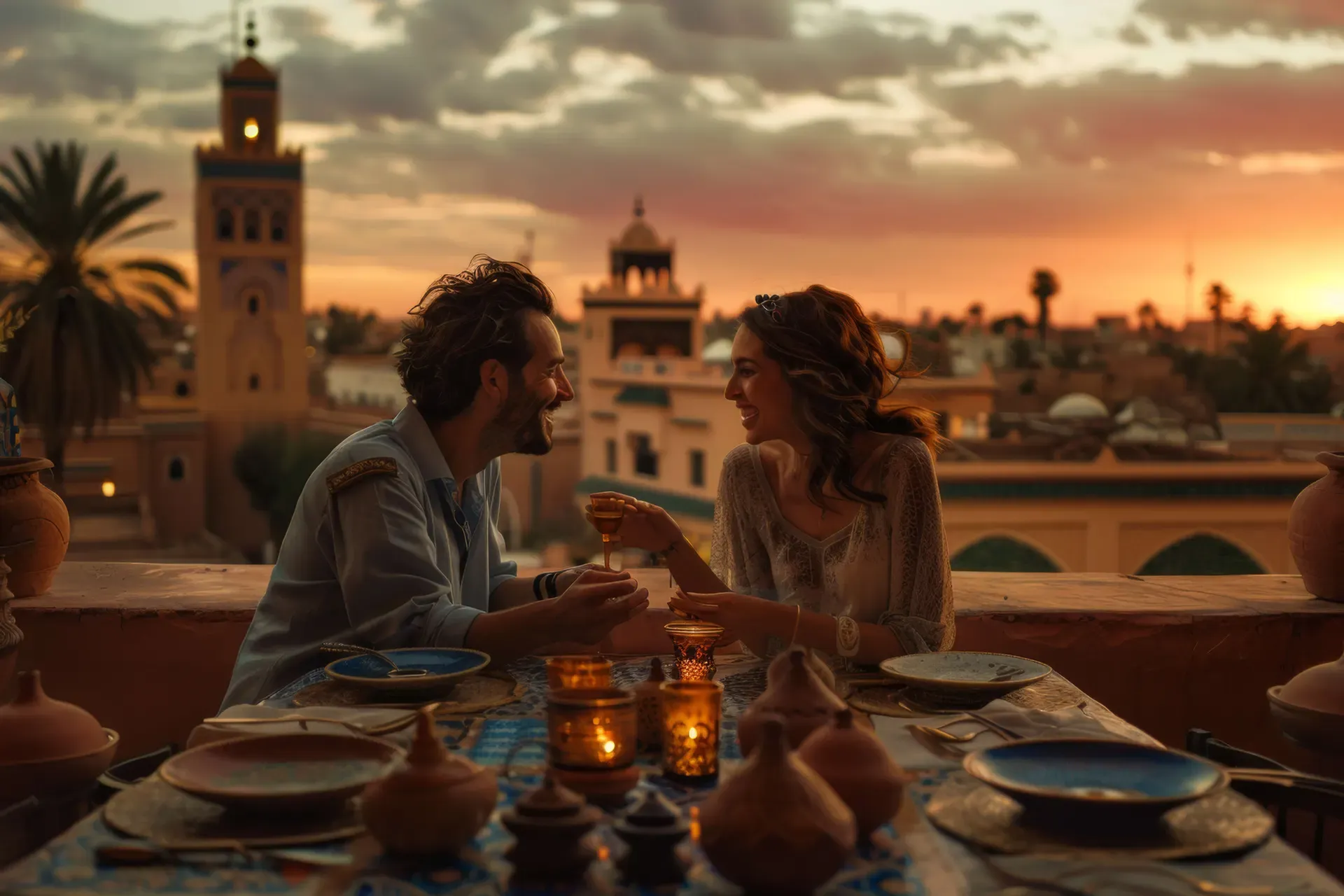 Dîner sur un rooftop face à la Koutoubia